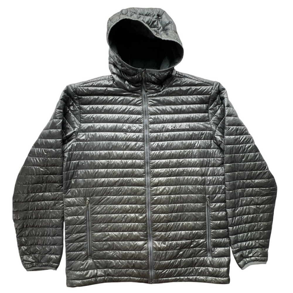 Columbia Jacket TurboDown Omni-Heat Mens XL Gray Insulated Hood Puffer Hike Pack